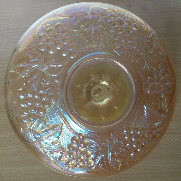 Vintage Carnival luster Glass serving tray plate with handle grapes motif Amber - Picture 7 of 7